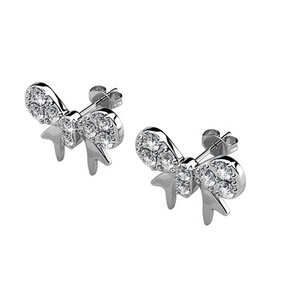 Cute Bow Stud Earrings With Swarovski Crystals - Picture 4 of 5